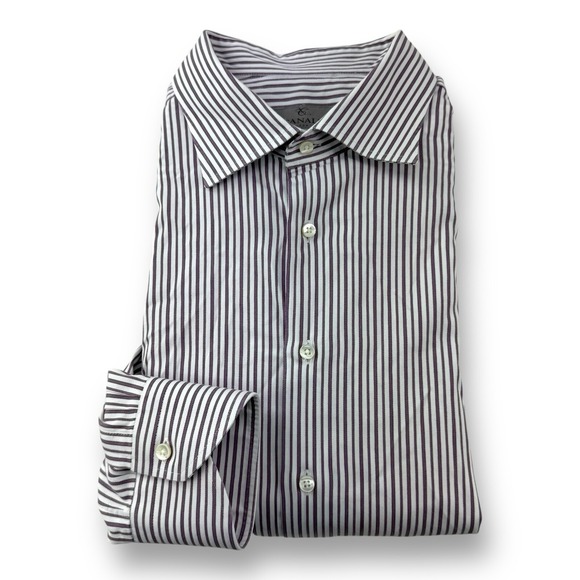 Canali 1934 Impeccabile Long Sleeve Stretch Button-Up White w/ Purple Stripe 46